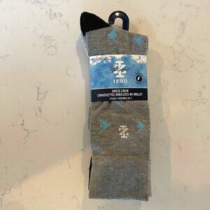 Izod Saltwater 4 Pairs Lightweight Pattern Crew Dress Socks Gry Blk Blue OS NWT